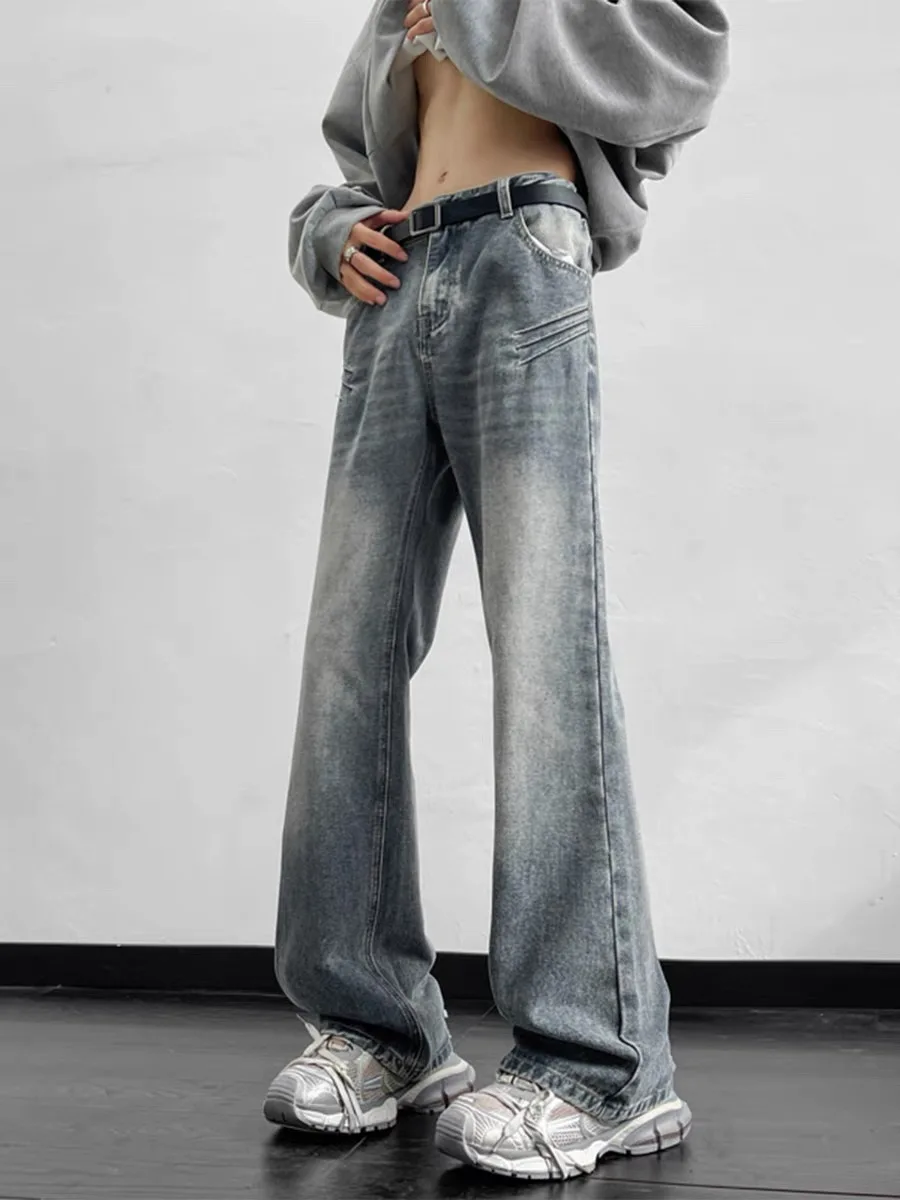 

Американские расклешенные джинсы в стиле ретро, мужские модные новые свободные длинные брюки с широкими штанинами, винтажные классические синие джинсы со средней талией