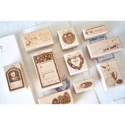 Vintage Tulip Rose House Dairy Wooden Rubber Stamp DIY Scrapbooking Photo Album Journal Material Wood Seal