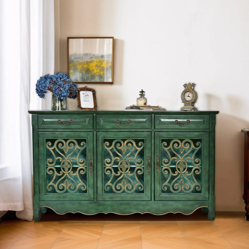 Yhl Furniture Entrance Cabinet Mediterranean Style Storage Living Room Solid Wood Retro Integrated Sideboard Cabinet