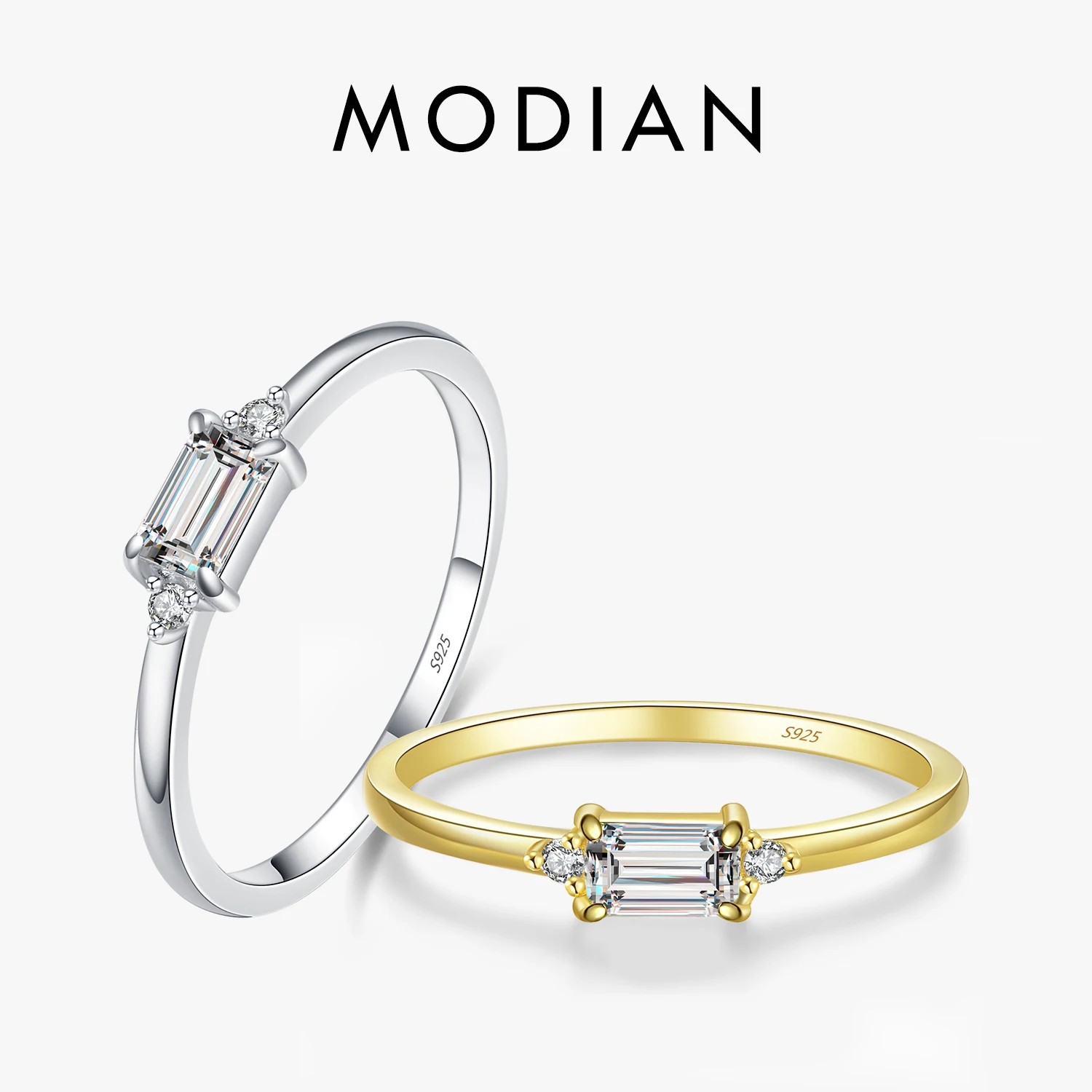 Modian Minimalism 100% Real 925 Sterling Silver Sparkling Emerald Cut Zirconia Finger Rings For Women Wedding Engagement Jewelry