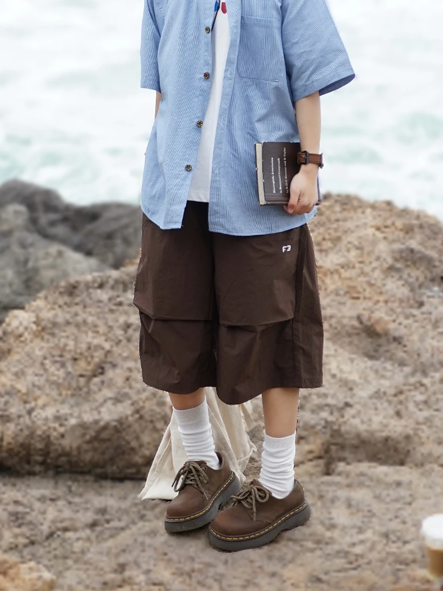 Quick Dry Wide Leg Seven Inch Pants Women's Casual Trousers Outdoor Elastic Waist Shorts with Big Pockets Commute Style