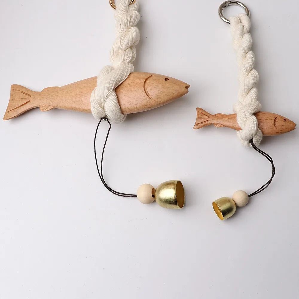 Marine Beach Themed Wood Fish Sculpture Hand Carved with Bell Fish Wall Hanging Decor Rustic Handcrafted