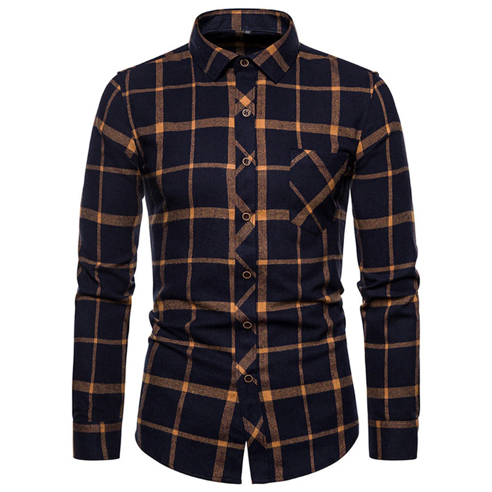 Men\'s Plaid Shirt Autumn And Winter Casual Long Sleeved Lapel Comfortable Flannel With Pockets Patchwork Fashion Loose Tops