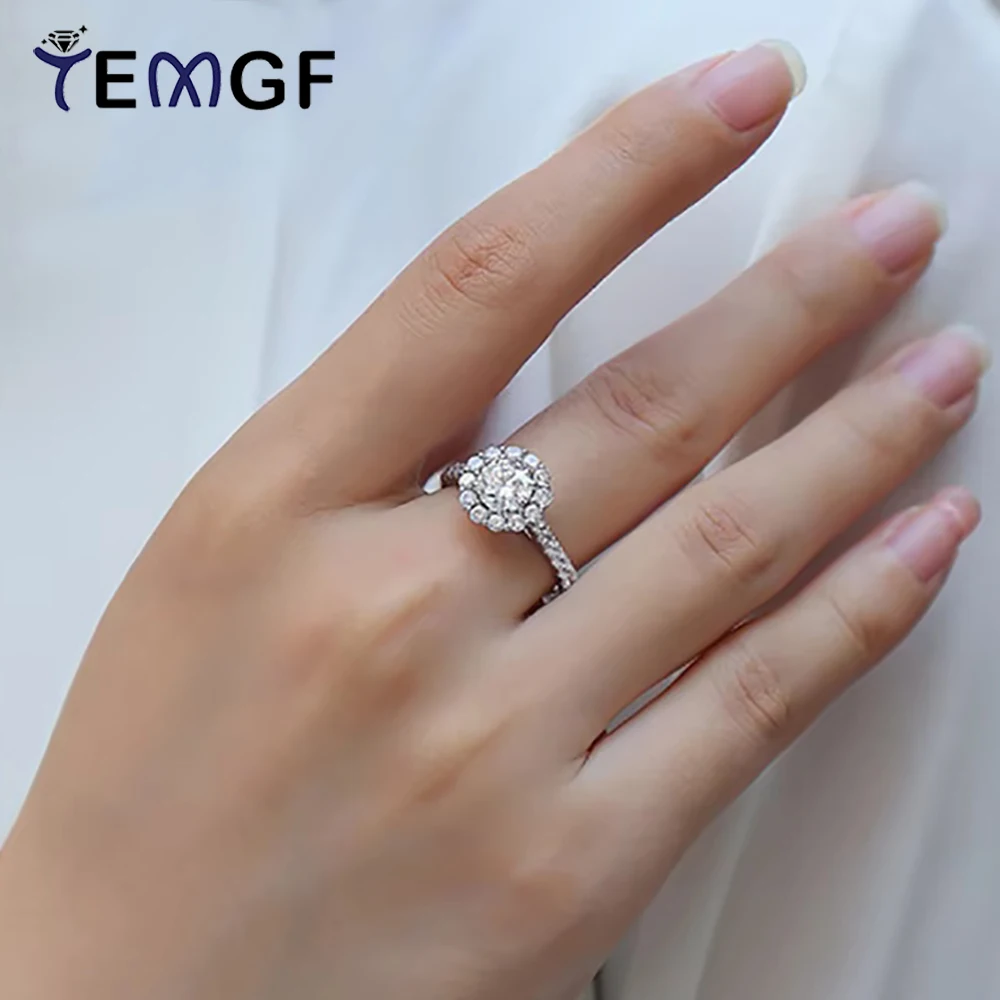 

TEMGF Real Moissanite Ring 925 Sterling Silver Wedding Ring for Women Classic Luxury Elegant Fine Jewelry Love Gift GRACertified