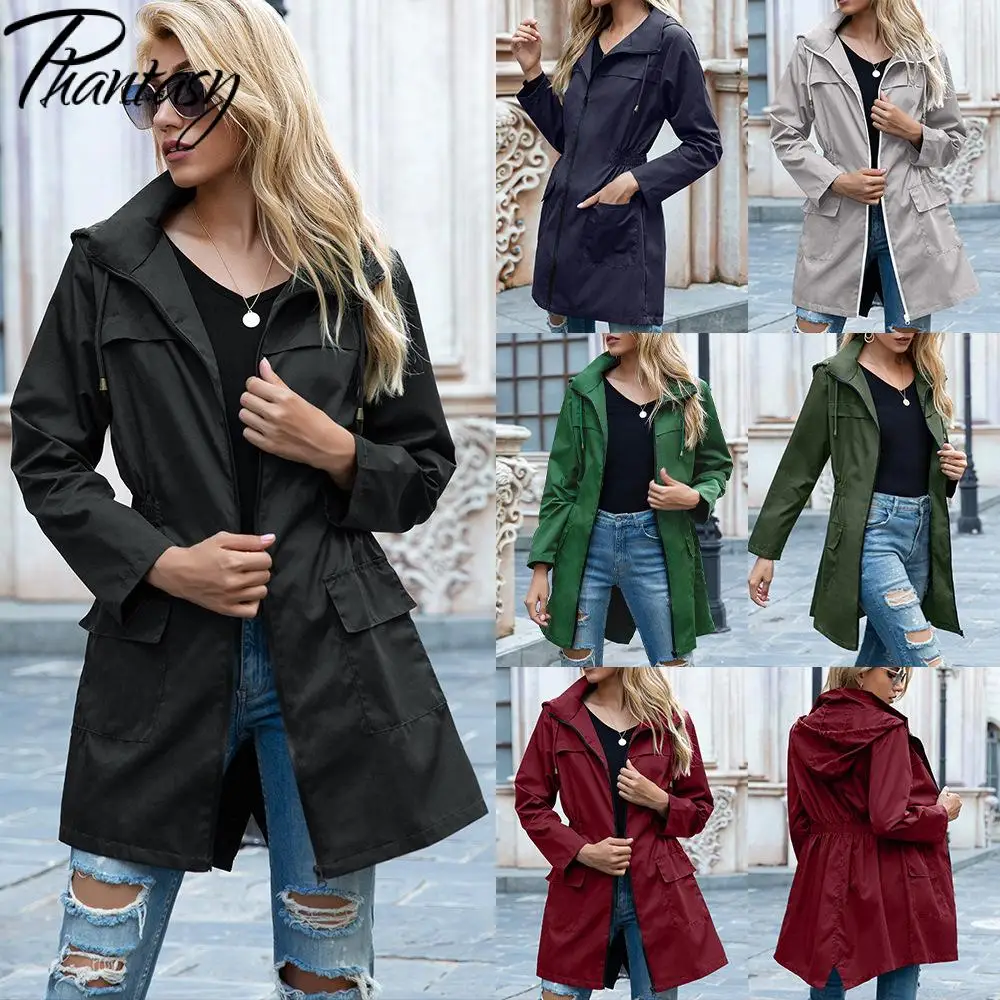

Phantasy Women Lightweight Jackets Active Outdoor Hooded Windbreaker Autumn Winter Hiking Clothes Long Jacket Hooded Vintage
