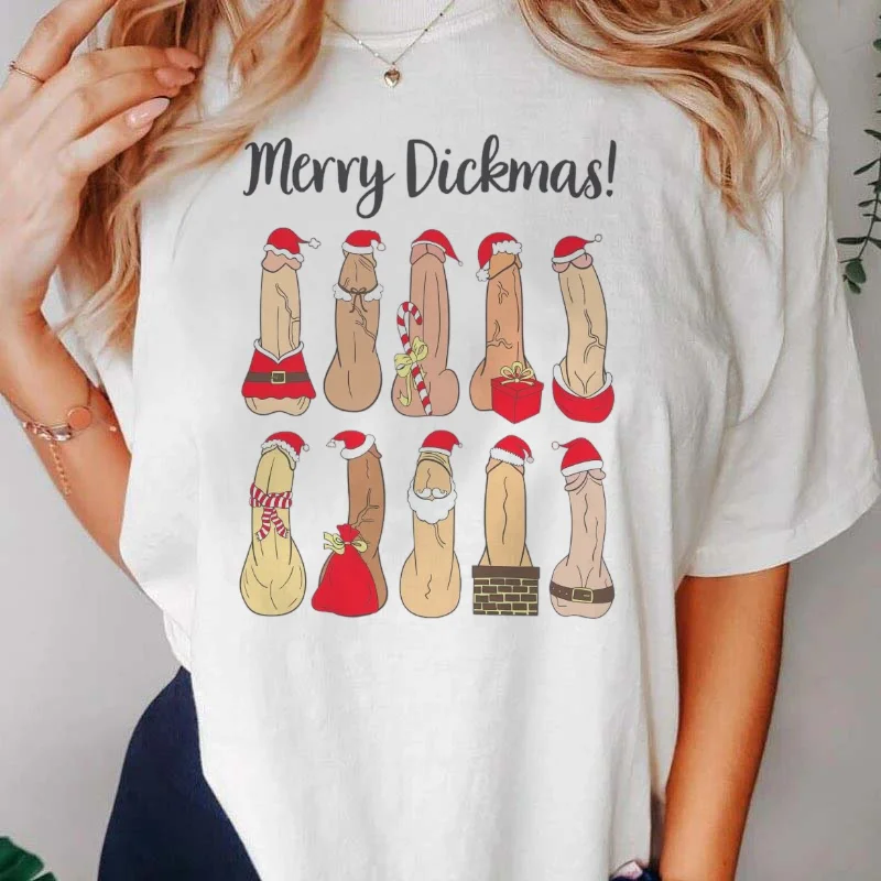 

Cartoon Christmas Hat Trendy Print O-Neck Fashionable T-Shirt Casual Merry Christmas Women's New Year Clothing Pattern Top T-Shi