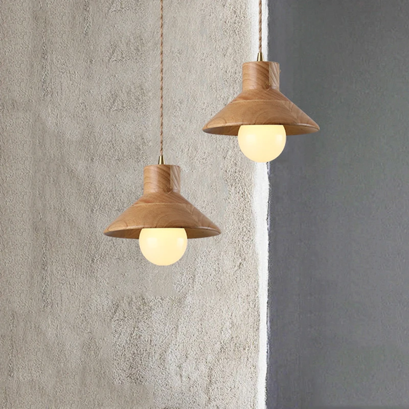 Vintage Bamboo Wooden LED Pendant Light Bowl Beads Art Indoor Hanging Lamp for Dining Living Room Bedroom Home Decor Chandelier