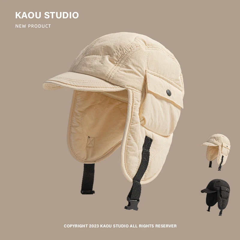 Koreaanse Winter Effen Kleur Gewatteerde Gehoorbescherming Lei Feng Hoed Outdoor Heren en Dames Winddicht Skiën Vlucht Bomber Hoeden