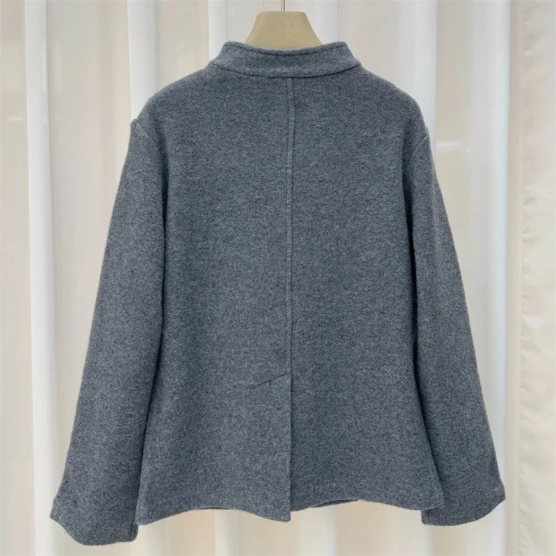 سترة نسائية 2026 ربيع جديد صدر واحد بقصة ضيقة وياقة واقفة وأكمام طويلة معطف نسائي من مزيج الصوف ملابس خارجية y2k #2