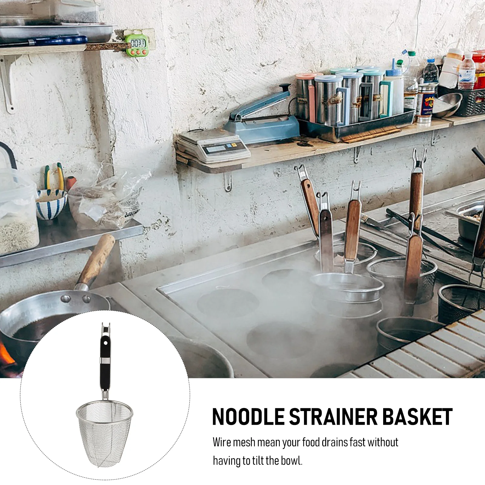 Zeef Noodle Spider Mesh Mand Skimmer Knoedel Pasta Sievekitchen Fijne Spaghetti Rvs