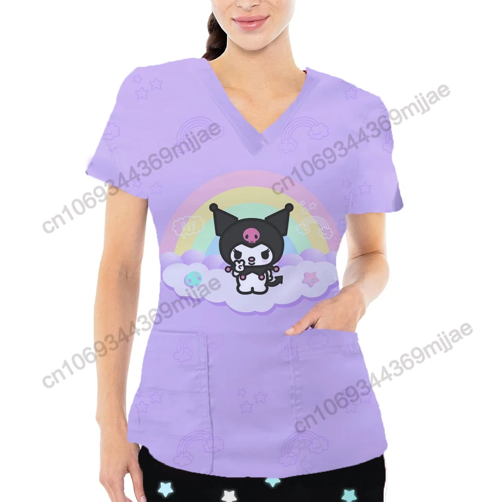 

Nurse Uniform Top Women T Shirt V-neck Cute Clothes Disney Korean Fashion Woman Blouse 2023 Pocket 2000s Tops Y2k Clothing Kpop