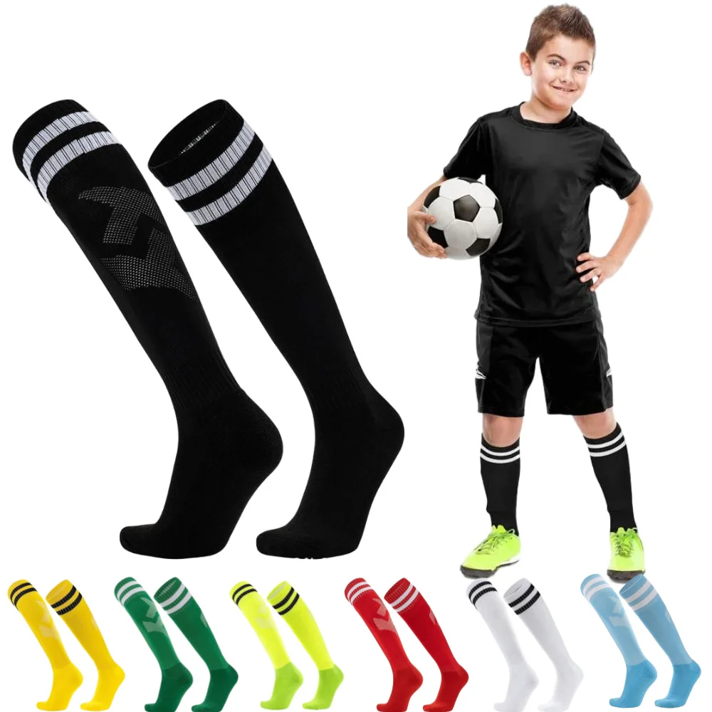 

1 pair of thickened long football socks with towel soles, sweat-absorbing and anti-slip sports socks, suitable for all ages