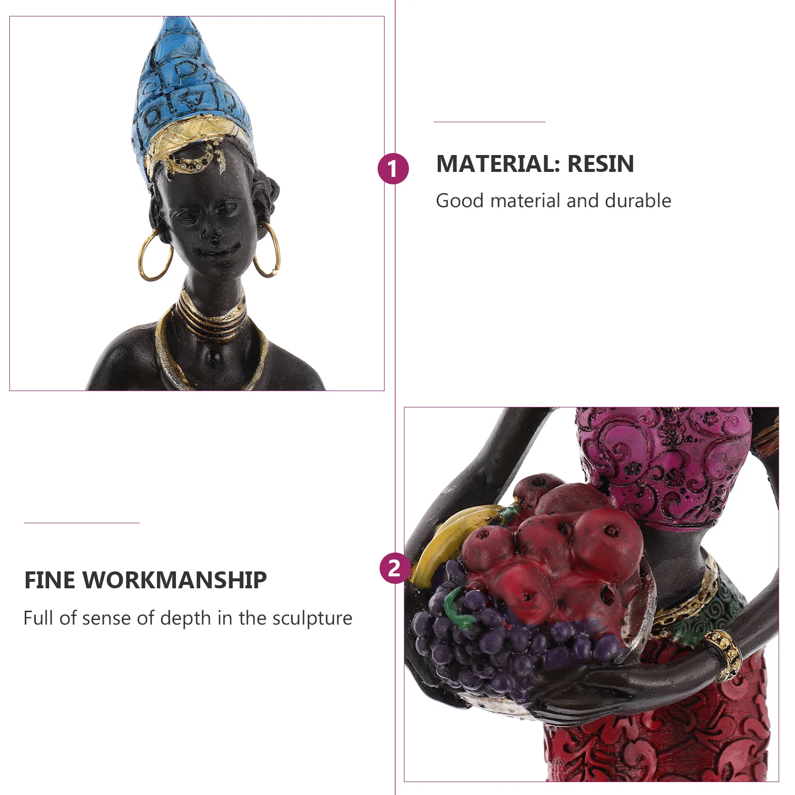 

1Pcs African Women Statue Resin Ethnic Style Home Office Decor Creative Desk Ornament Blue Hat Resin Figurines Desk Figurines