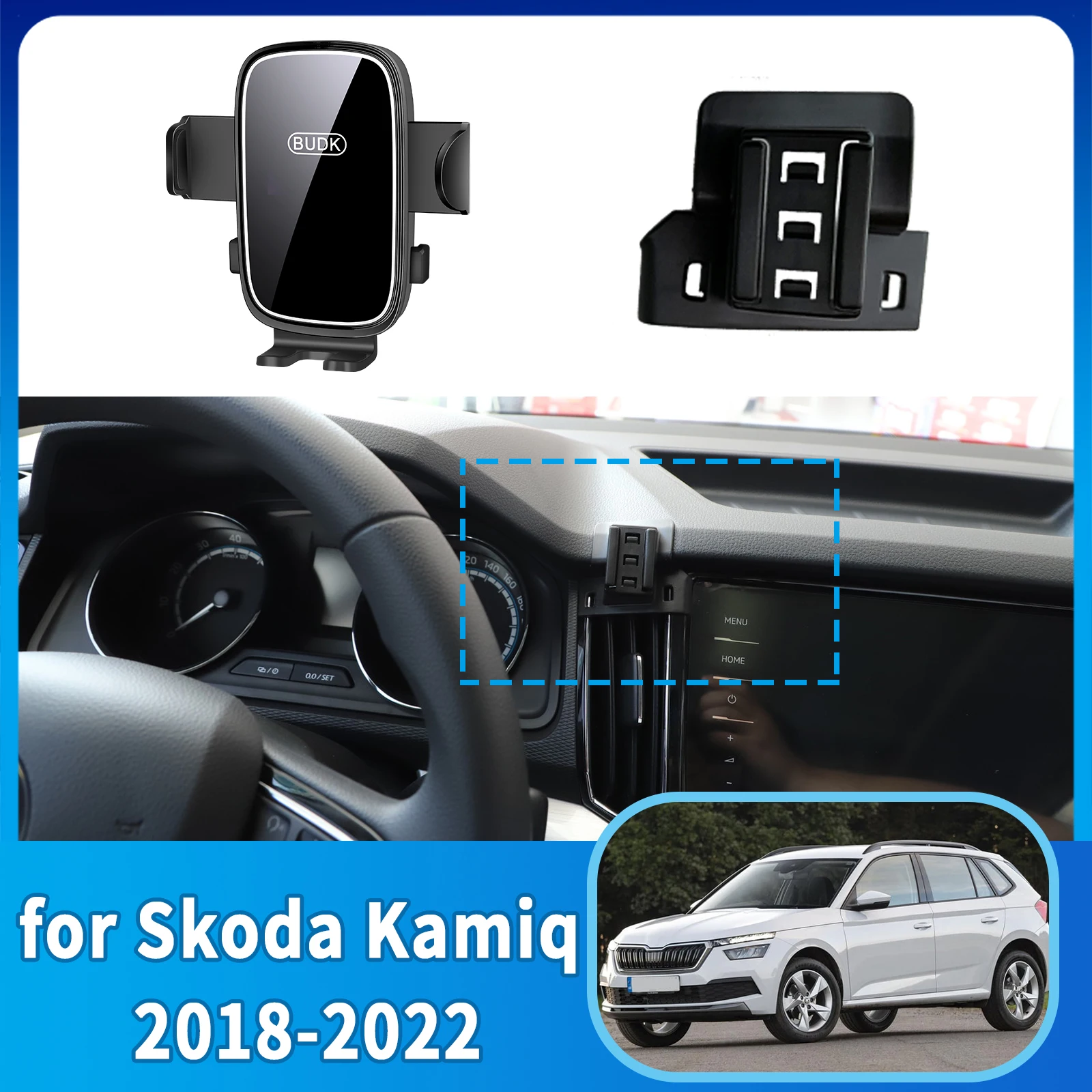 

​ ​ Подходит для Skoda Kamiq 2018 ~ 20222, индивидуальный держатель для телефона, крепление на приборную панель, основание экрана, без дрели, автомобиль ​ ​ аксессуары