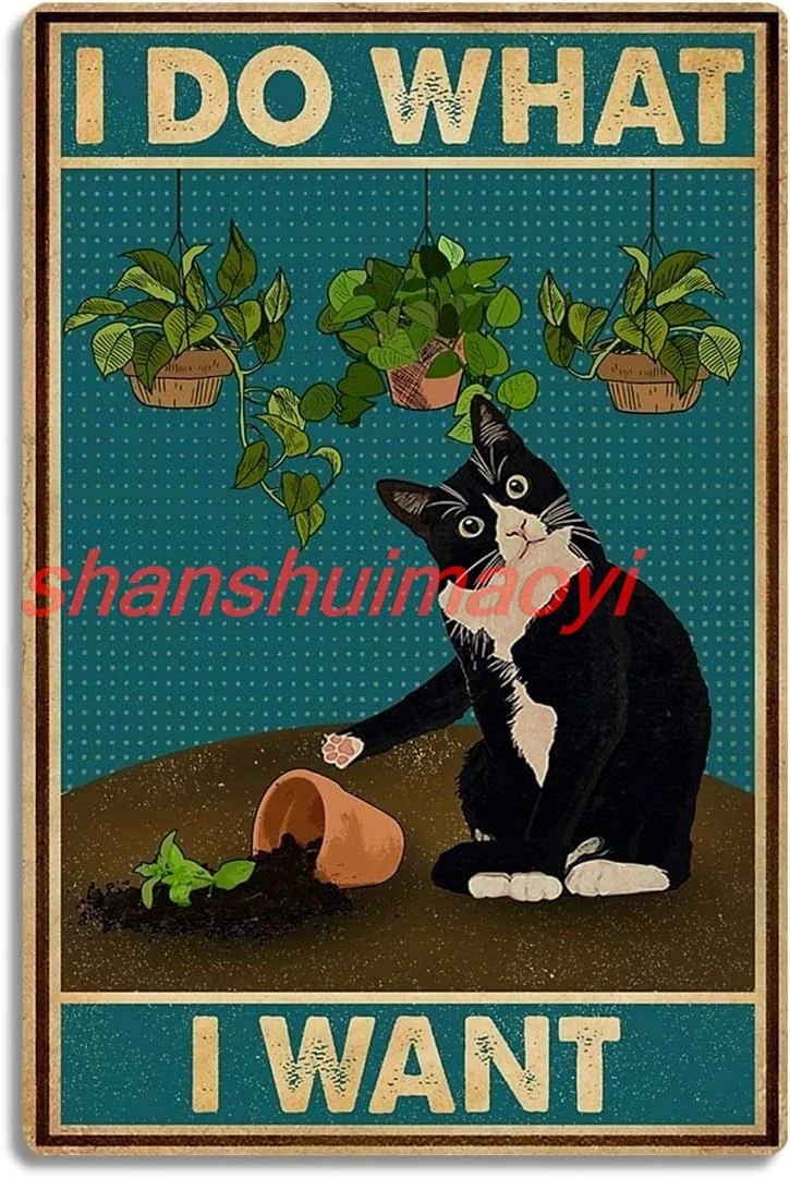 Fmcmly Funny Black Cat Decor Tin Signs Cute Cat Personalized Metal Poster Wall Art Decor Sign for Home Bathroom Garden Res ASC