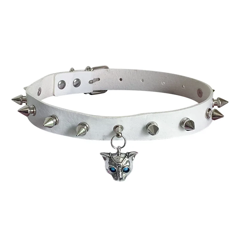Punk Simple Individuality Hottie Dark Gothic Rock and roll Lady's cat head Point rivet Neck strap Collarbone chain Pendant