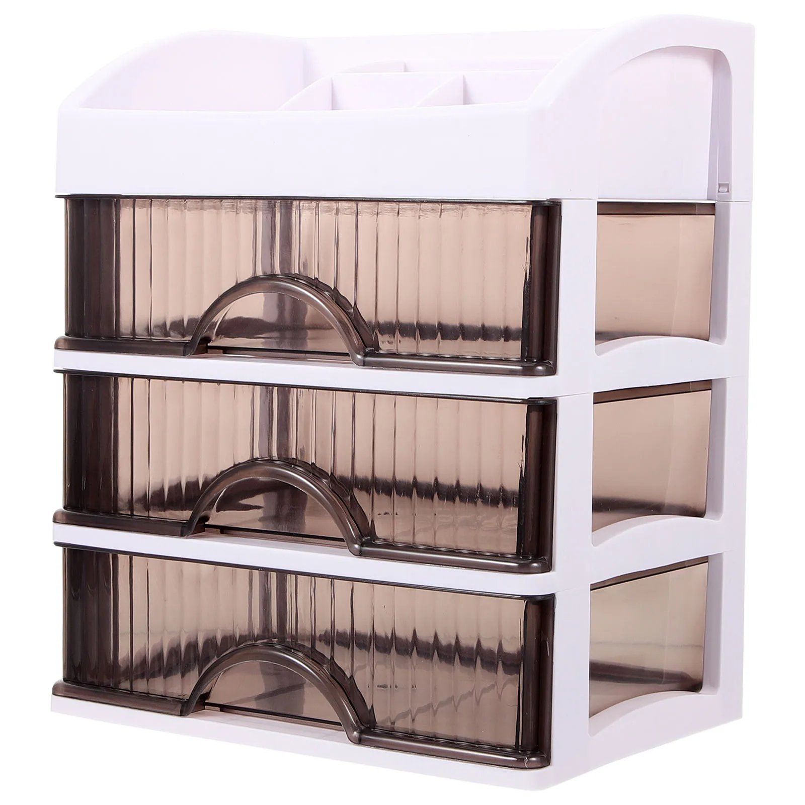 

Large Transparent Grey 2 Layer Drawer Storage Cabinet Desktop ganizer Shelf Plastic Makeup Case for Office Stationery