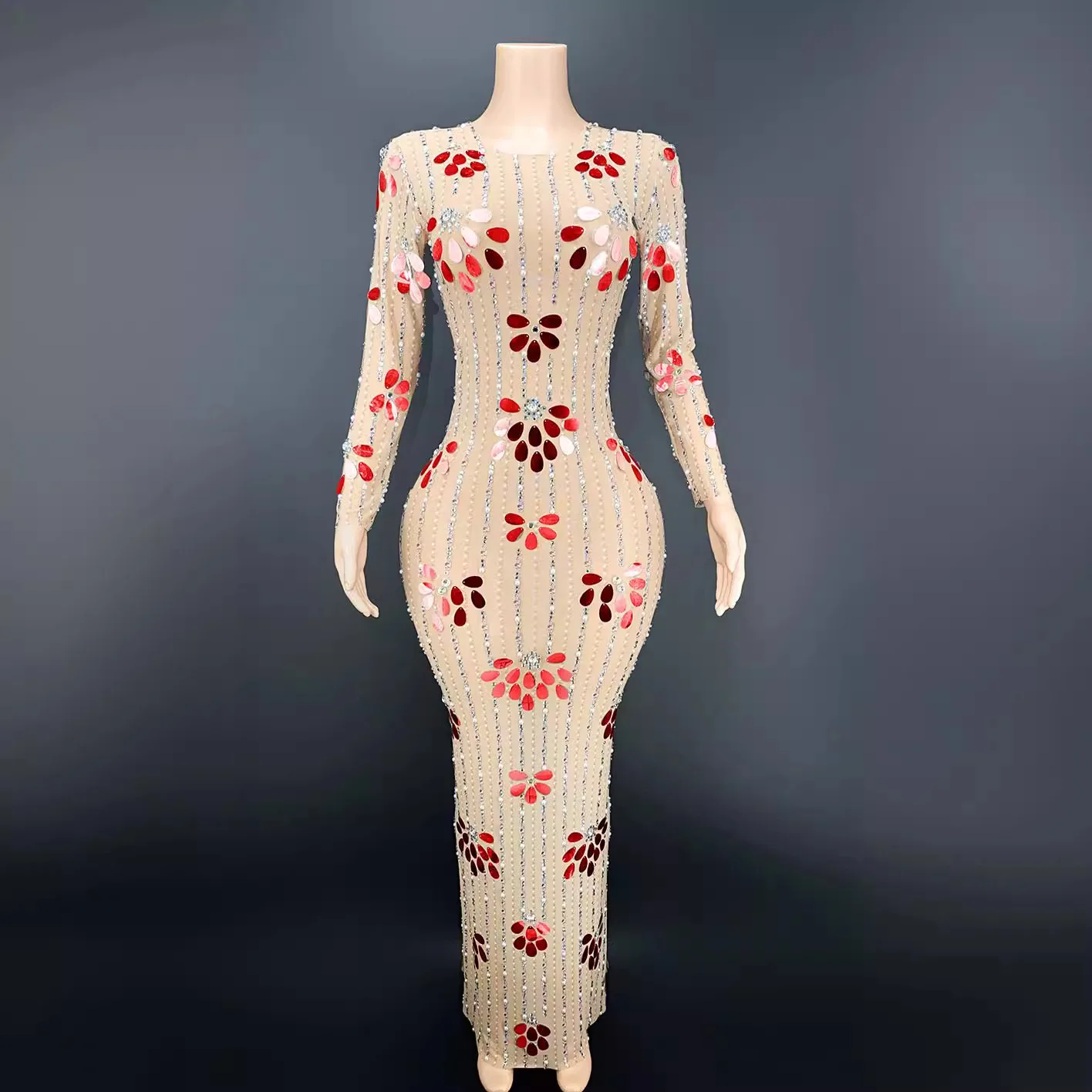 Traje De cumpleaños con diamantes, malla translúcida con lentejuelas, elegante vestido De noche Sexy, traje brillante, Vestidos De Fiesta De manga larga, Fiesta De lujo