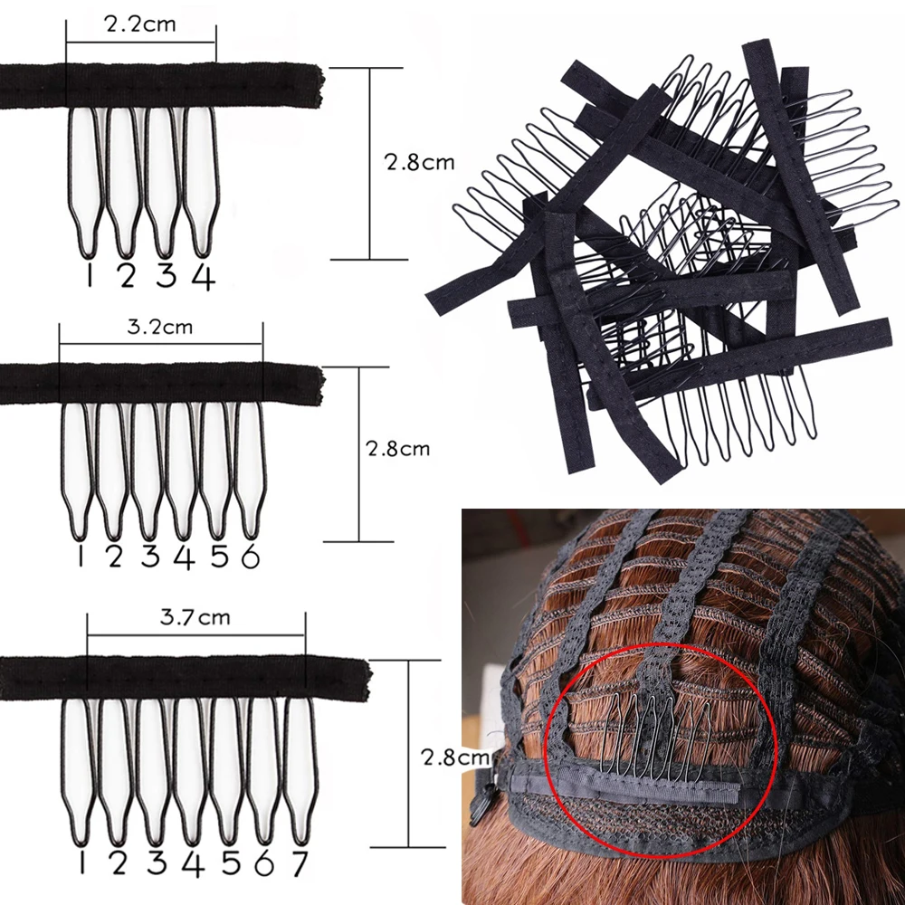 

10 /30Pcs Wig Combs To Secure Wig 4-7Teeth Wig Comb Wig Clips With Cloth For Making Wig Caps Steel Material Clips Combs