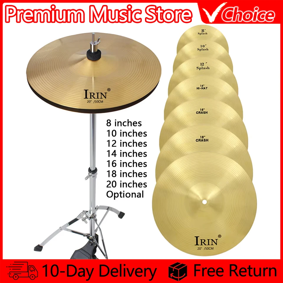 IRIN Drum Set Cymbals 8/10/12/14/16/18/20 inch Brass Cymbal Splash