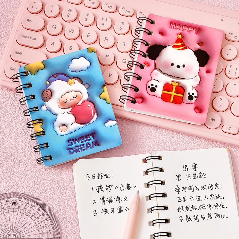 A7 Cartoon 3D Painting Coil Notebook Mini Pocket Notepad Kawaii Diary Portable Blank Memo Pad Stationery Coil Notepad 80 Sheets