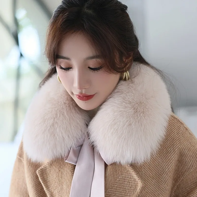Real Fox Fur Collar For Ladies Fashion Neck Warmer Fur Scarves Jacket Coat Decor Collar Winter Fur Shawl Furry Gray Fur Scarves