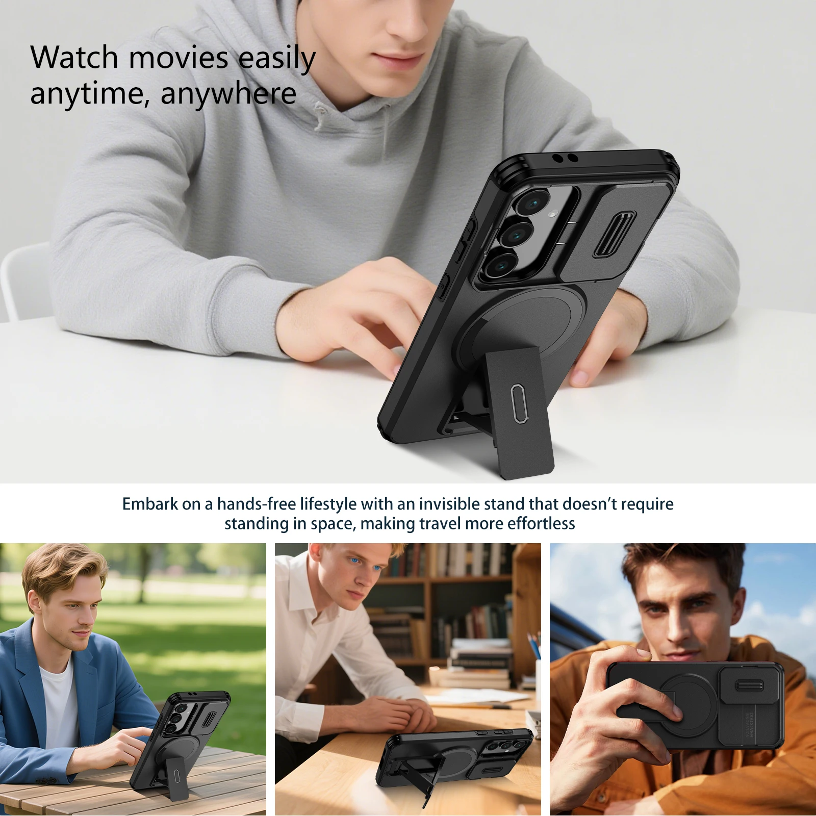 

Lens Cover Case for Samsung Galaxy S25 FE S24 Plus S25 Ultra 5G Kickstand Bag Shockproof Hard Armor Cover