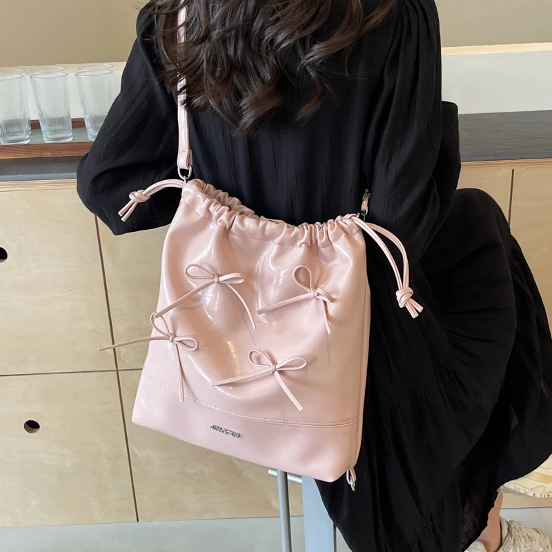 Bow Design Pu Leather Small Korean Fashion Women Handbags and Purses 2024 Y2K Female Silver Chain Crossbody Bags Shoulder Bags