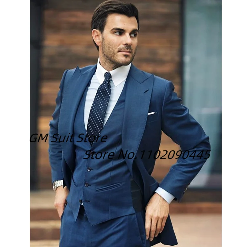 

Men 3 Pieces Suit Elegant Peak Lapel Slim Fit Tuxedo 2022 New Fashion Wedding Party Blazer Vest Pants Set