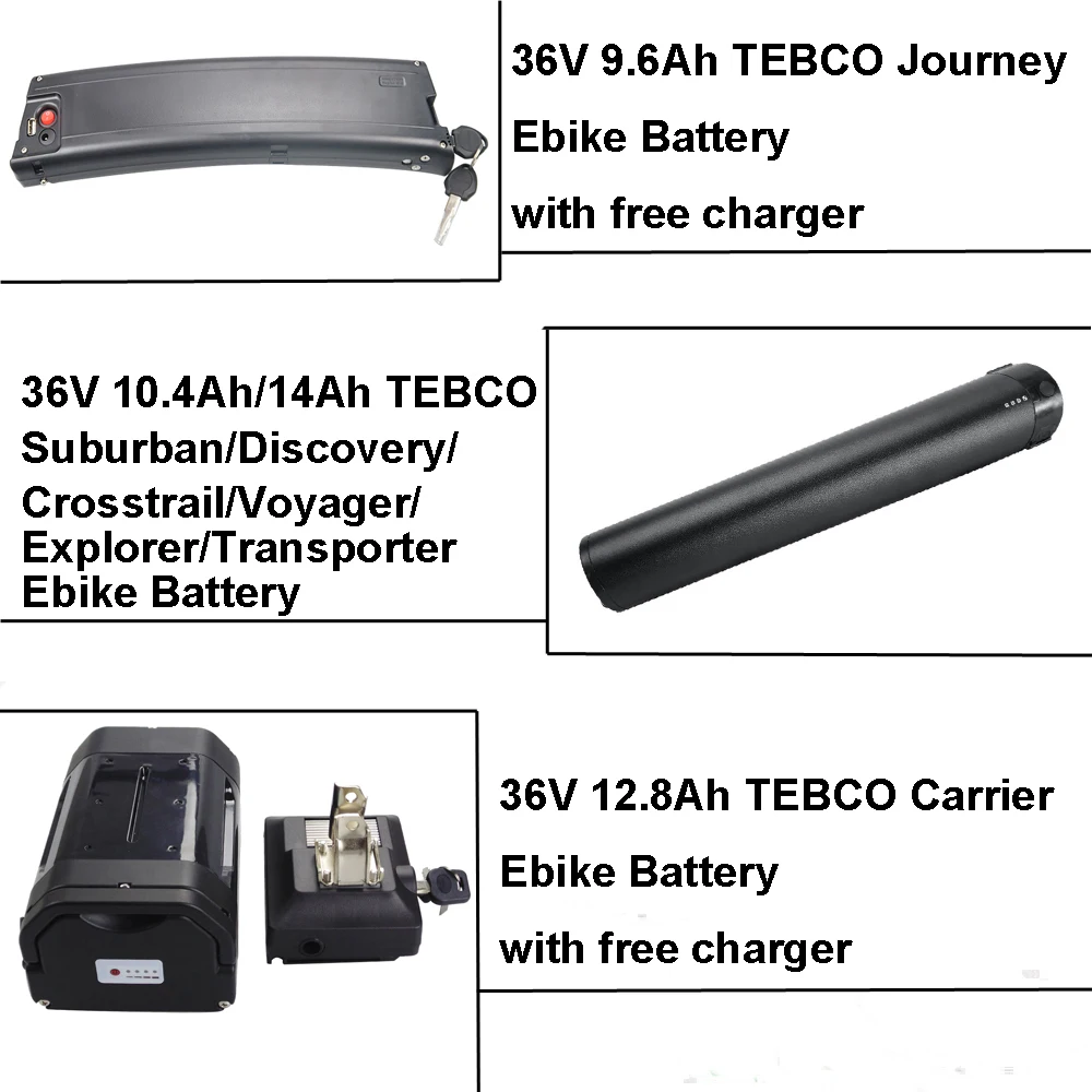 Electric Bicycle Battery 36V 9.6Ah 10.4Ah 12.8Ah 14Ah for TEBCO Suburban Discovery Voyager Crosstrail Explorer Journey Carrier