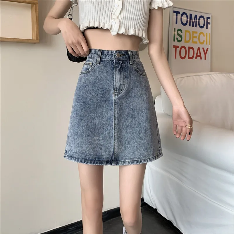 ارتفاع الخصر ألف خط تنورة المرأة الدنيم طالب سليم صالح حجم كبير تنورة Bodycon تنوعا تخفيف بسيط Sle ort تنورة