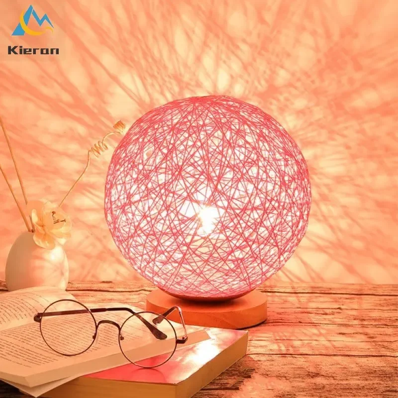 

Modern Solid Wood Led Table Lamp Bedroom Study Dining Room Bedside Desk Lamp Living Room Decoration Rattan Ball Small Floor Lamp