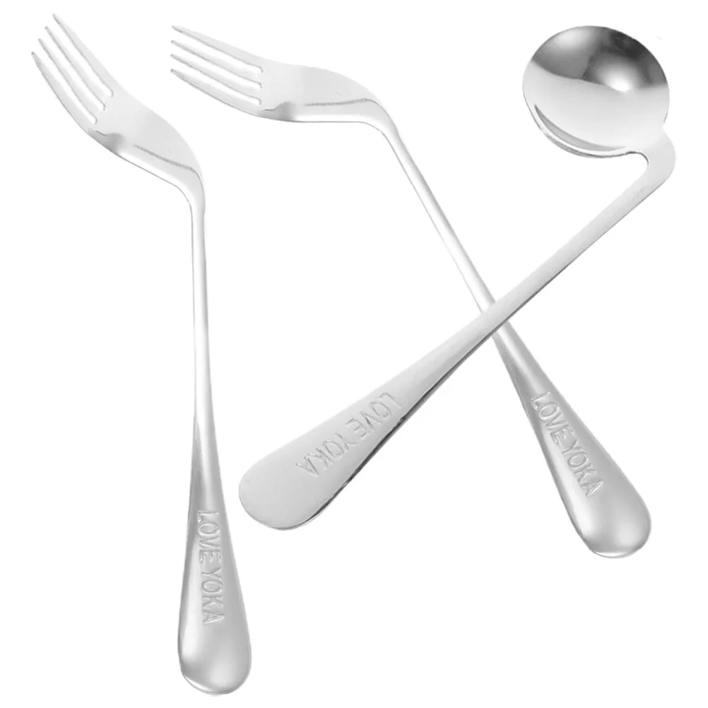 Elbow Spoon Fork Angled Small Eating Silverware Stainless Steel Feeding Old Man Metal Child Elderly Toddler