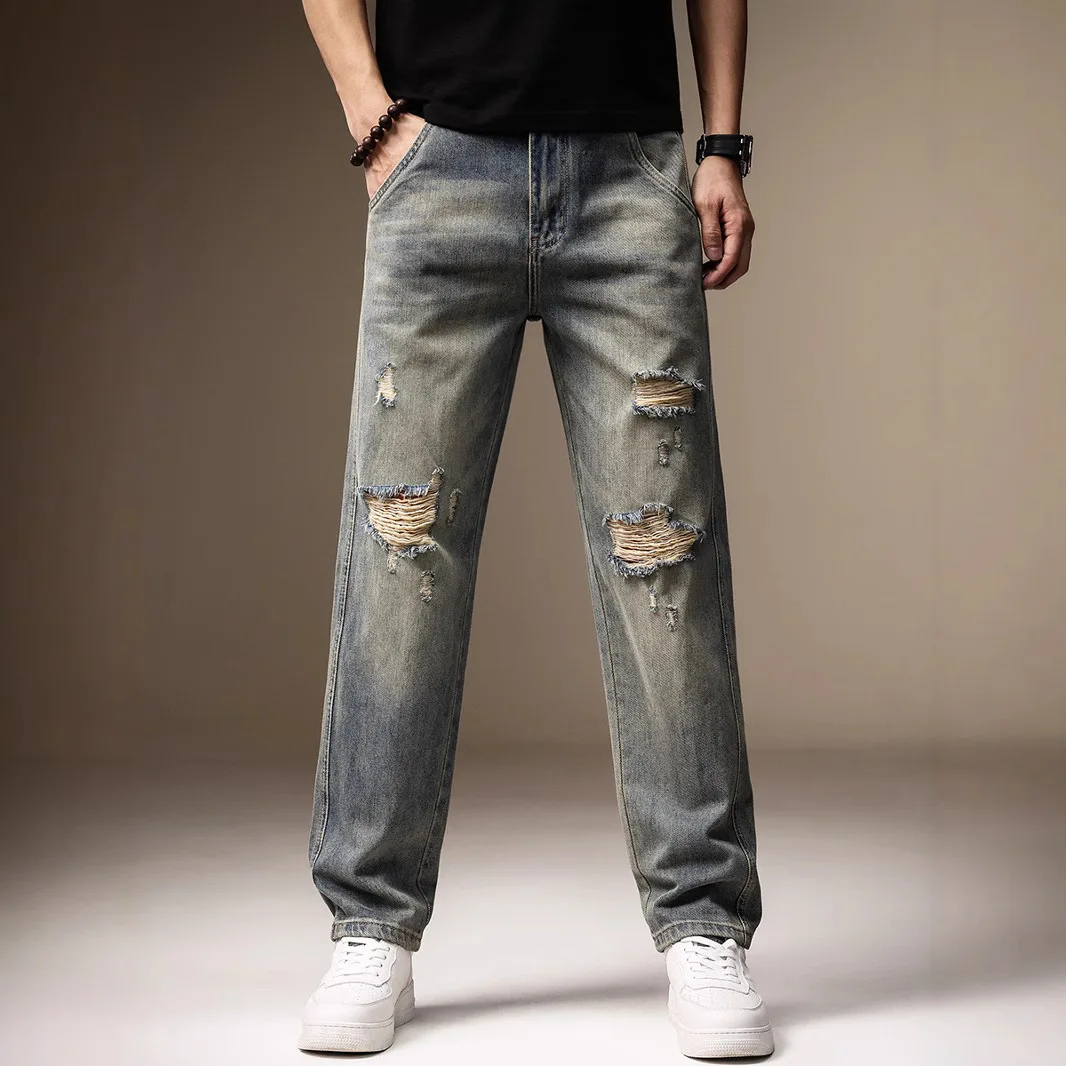 American Style Vintage New Fashion Men Washed Cotton Simple Basic Casual Daily Basic Straight Jeans Pants Male Trousers Clothes