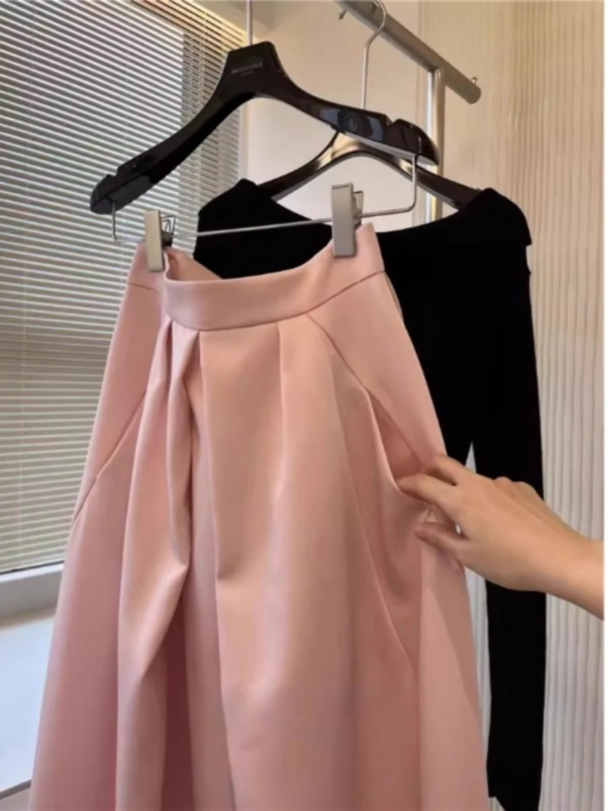 Gonna longuette a trapezio a vita alta rosa Ele Gonna ombrello dimagrante con sensazione di fascia alta da donna delicata primavera autunno