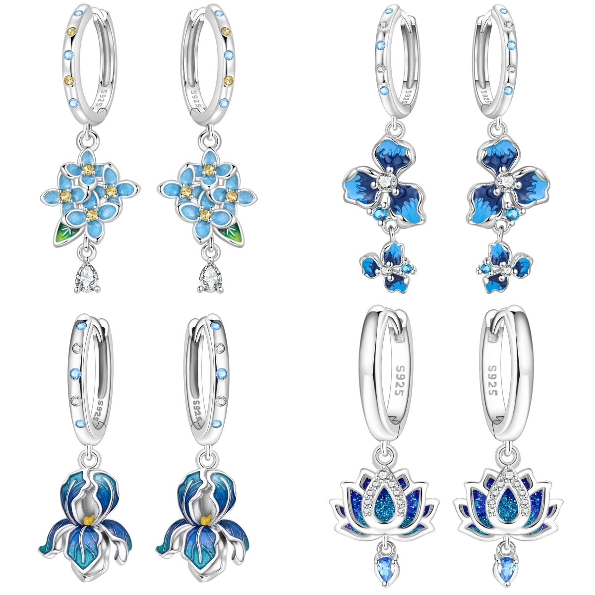 CYCUFF 925 Sterling Silver Blue Hydrangea Flowers Drop Earrings Women Earrings Charm Fashion Versatile Party Jewelry Gifts