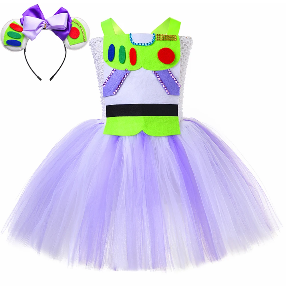 Toy Buzz Lightyear Cosplay Costume for Girls Tutu Dress Summer Clothes Halloween Baby Kids Birthday Party Clothing Gifts 1-14Y