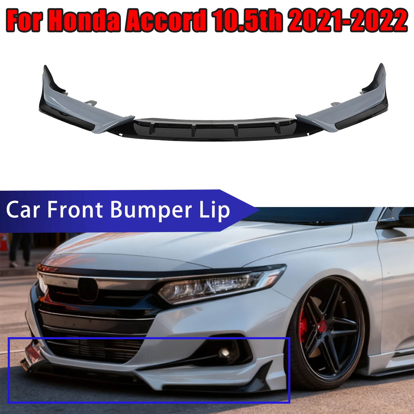 

For Honda Accord 10.5th 2021-2022 Car Front Bumper Lip Spoiler Body Kit Accessories Sonic Grey ABS Plastic Carbon Fiber Look