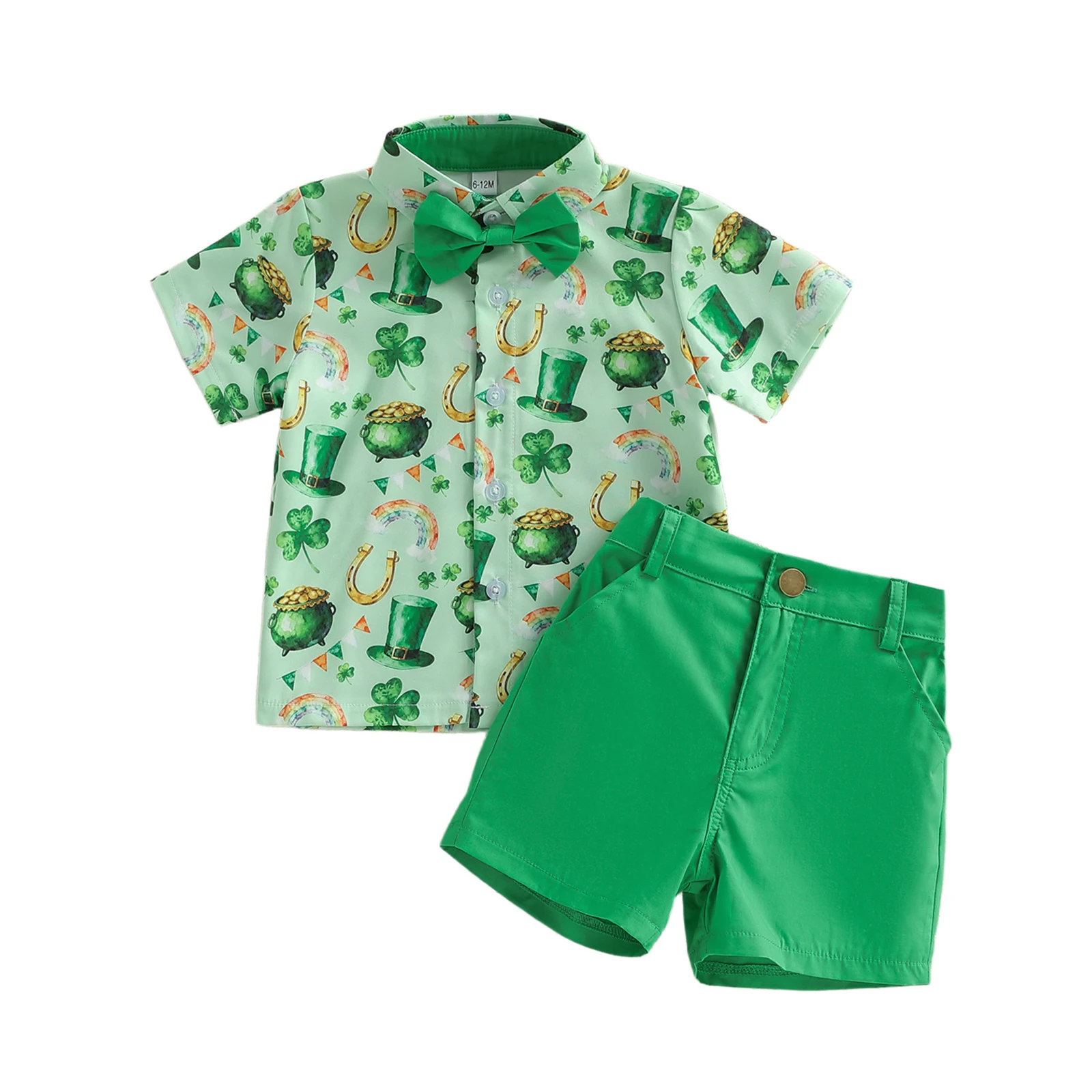 

Irish Festival Boys 2 Piece Outfits Summer Shamrock Hat Print Short Sleeve Turn Down Collar Button Down Tops and Shorts Set