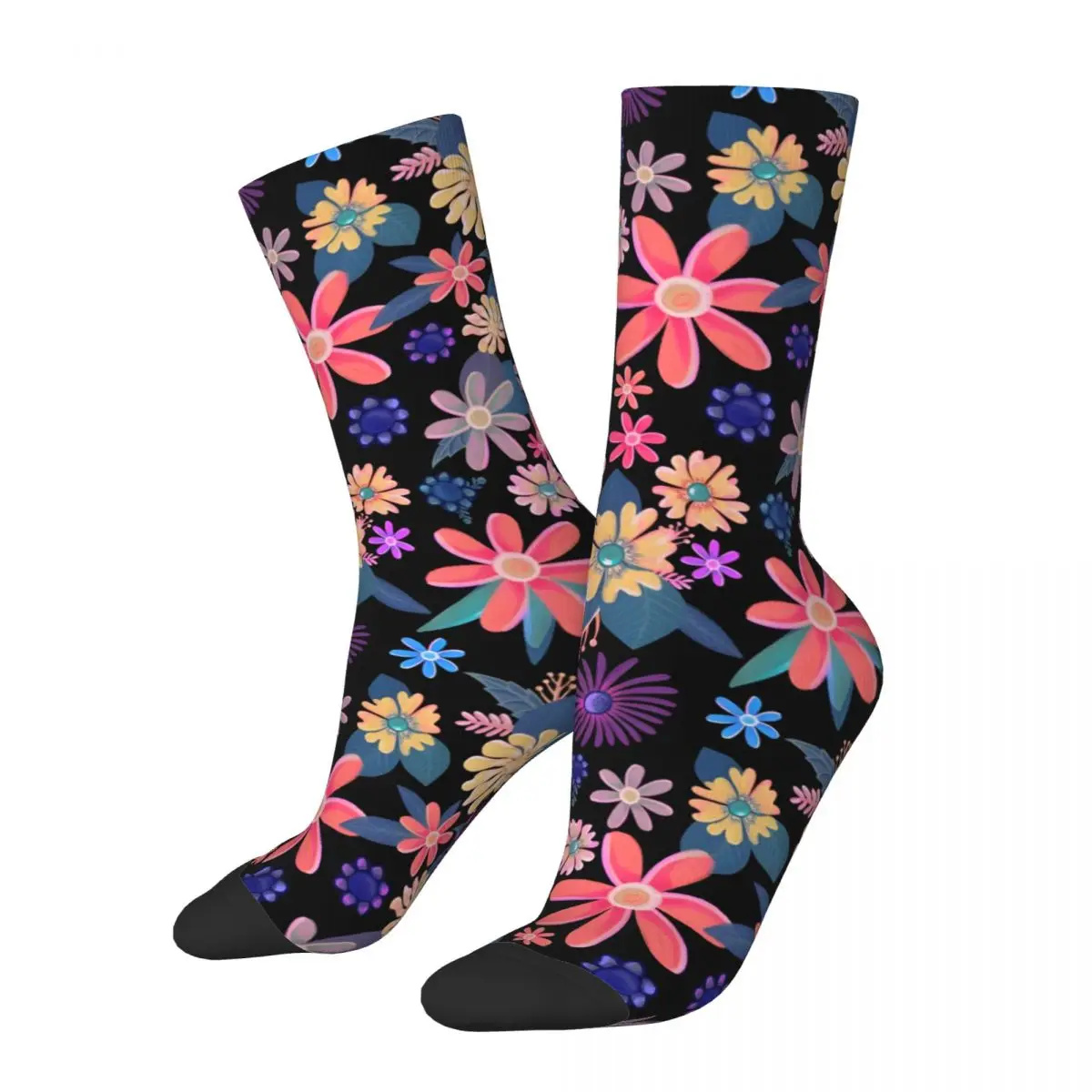 Retro Night Fields Of Happy - Colorful Floral Pattern Men's compression Socks Unisex Harajuku Seamless Printed Novelty Crew Sock