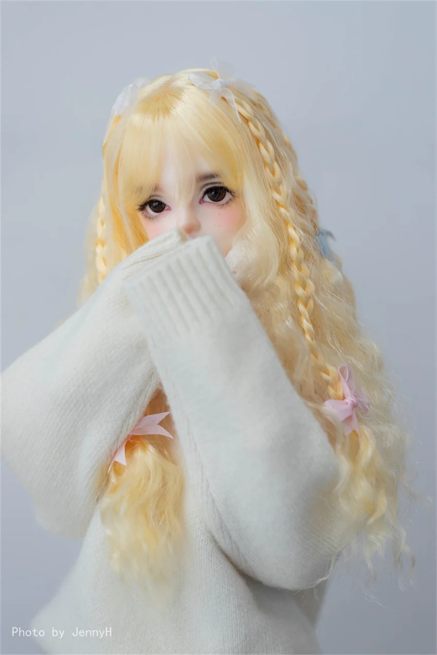 

BJD/SD/DD Doll Cute Wig Soft Milk Silk Brown Pink Long Braid Butterfly Bow Curly Hair Colorful 1/3 1/4 Doll Accessories(no doll)