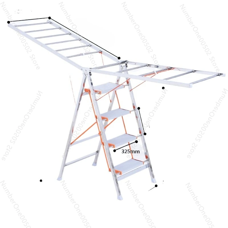 

Multifunction Stainless Steel Folding Ladder Step Stool Wing Shape Clothes Drying Rack For Balcony