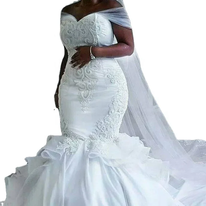 

Customize African Nigerian Mermaid Wedding Detachable Train Lace Up Design Short Sleeve Bridal Gowns Dresses 2024