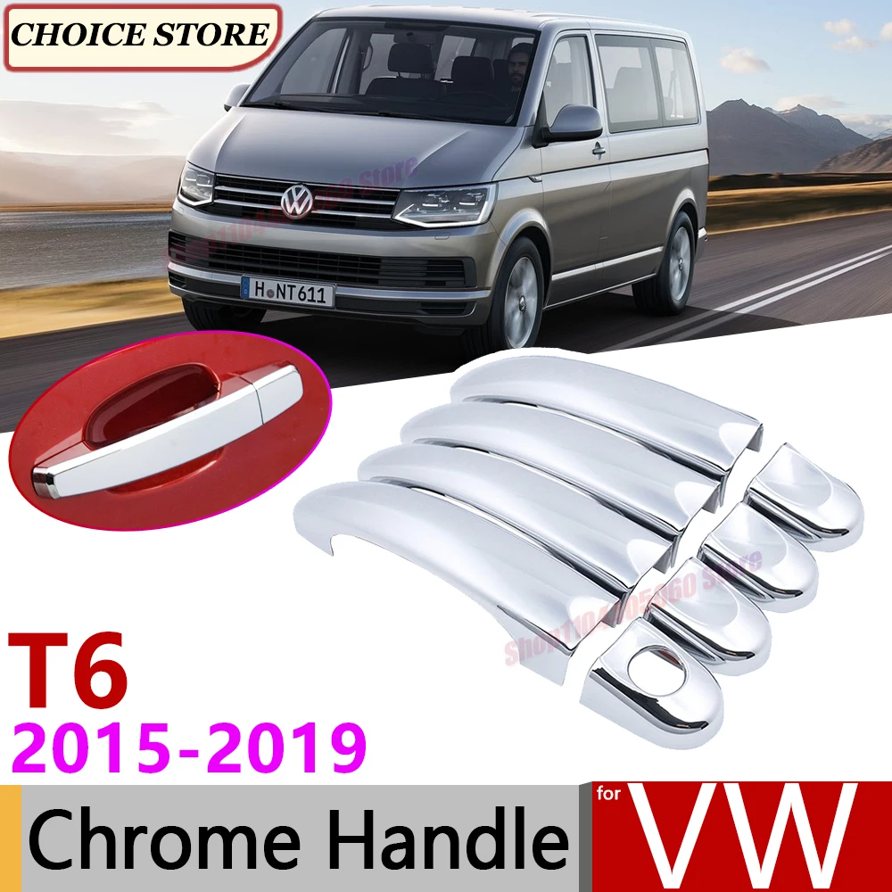 For VW T6 Volkswagen Transporter 2015~2019 Chrome Door Handle Cover Catch Trim Set Car Cap Styling Accessories