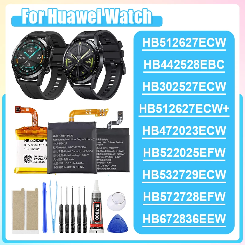 Nova Bateria de Substituição para Relógio Huawei Watch GT 1 2 3 4 PRO 41mm 42mm 46mm Baterias Recarregáveis + Ferramenta