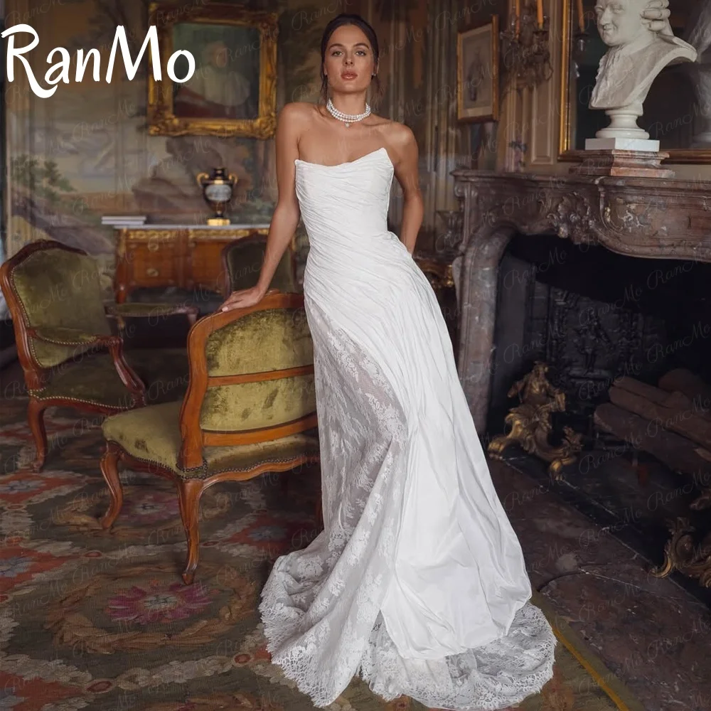

Ranmo New 2025 White Wedding Dresses Sleeveless Pleat Lace Wedding Gowns Elegant Boho Bridal Dress Vestido De Novia Customised