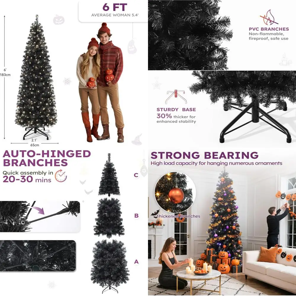 

Тонкая черная рождественская елка длиной 6 футов с 700 наконечниками и 200 огнями для праздничных украшений