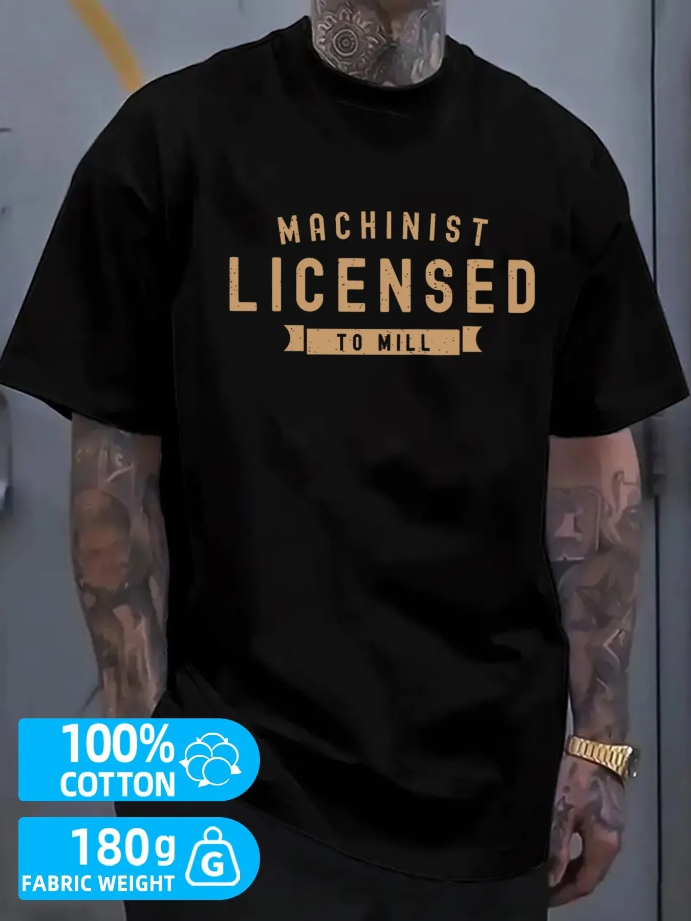 Men'S Licensed Machinist T-Shirt Made Of 180G In Black, Featuring A Hip-Hop Street Style. This Trendy Printed Tee Is Perfect For