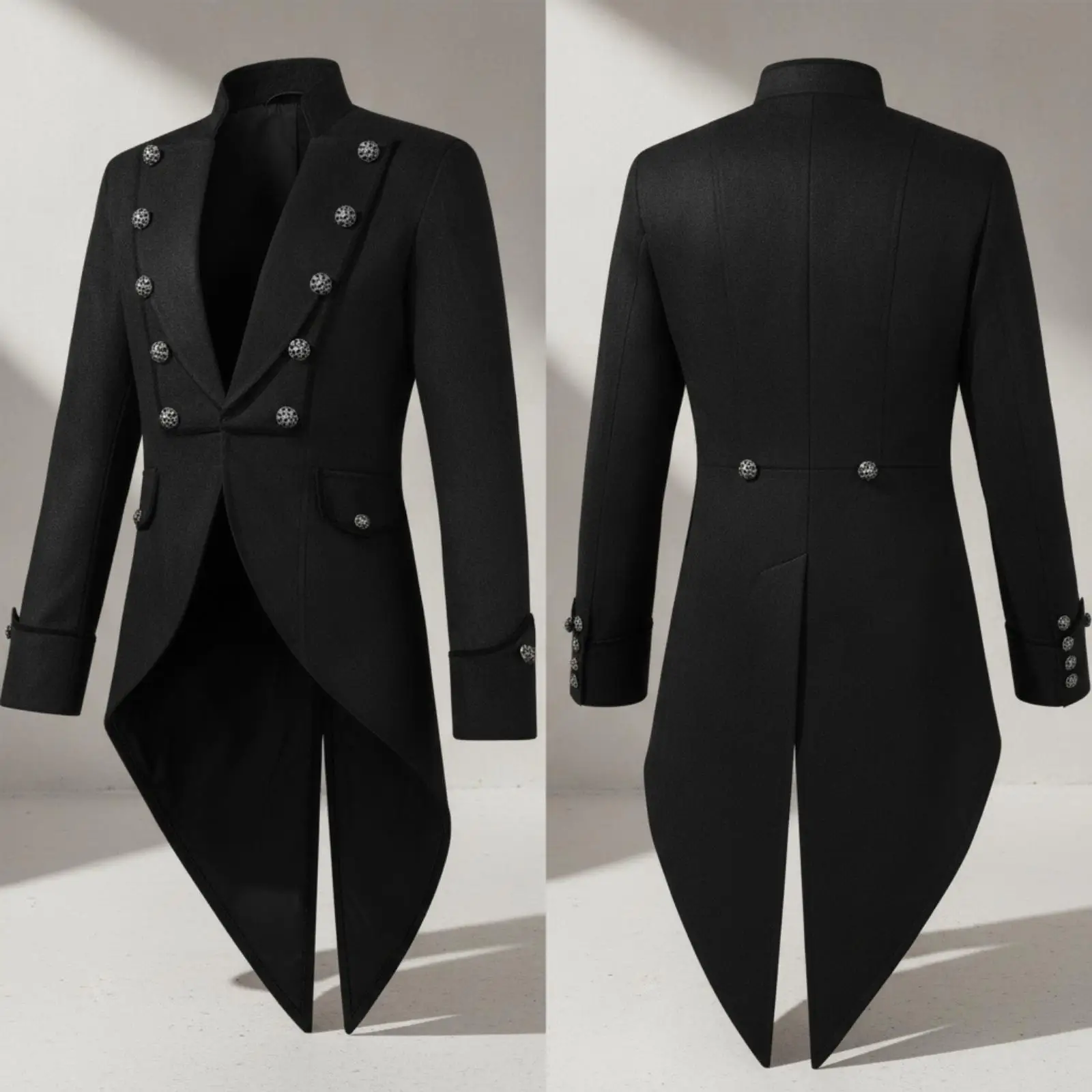 Men Retro Suit Jacket Vintage Frock Coat with Double Metal Buttons for Stage Performance and Cosplay Theatrical Costume