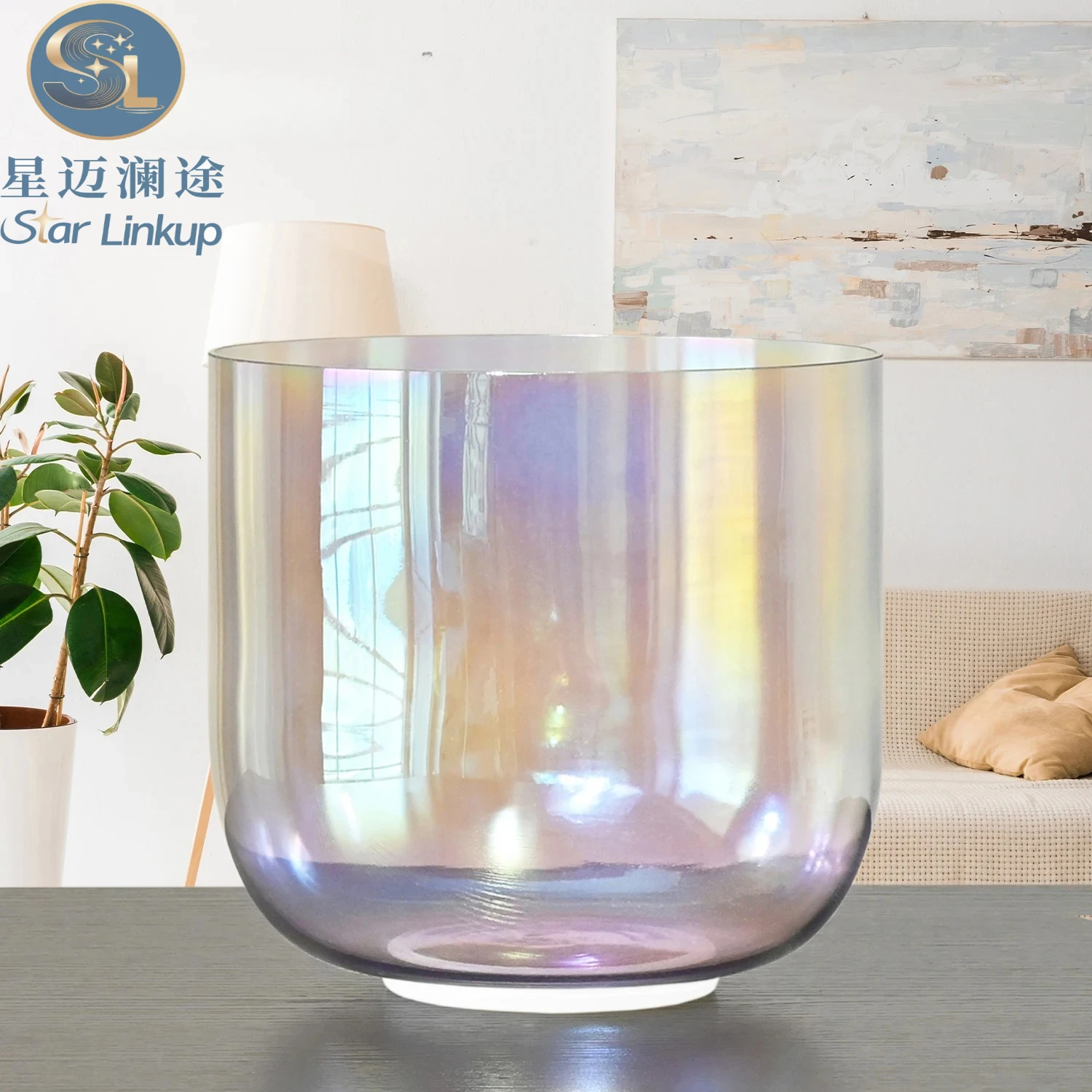 Star Linkup 7 Inch Alchemy Clear Quartz Crystal Singing Bowl Grey Tone With Shimmering Cosmic Light Effect With Percussion Mallet Sound Healing Instrument for Yoga Sound Bath Meditation Chakra Balancing Stress Relief Mindfulness